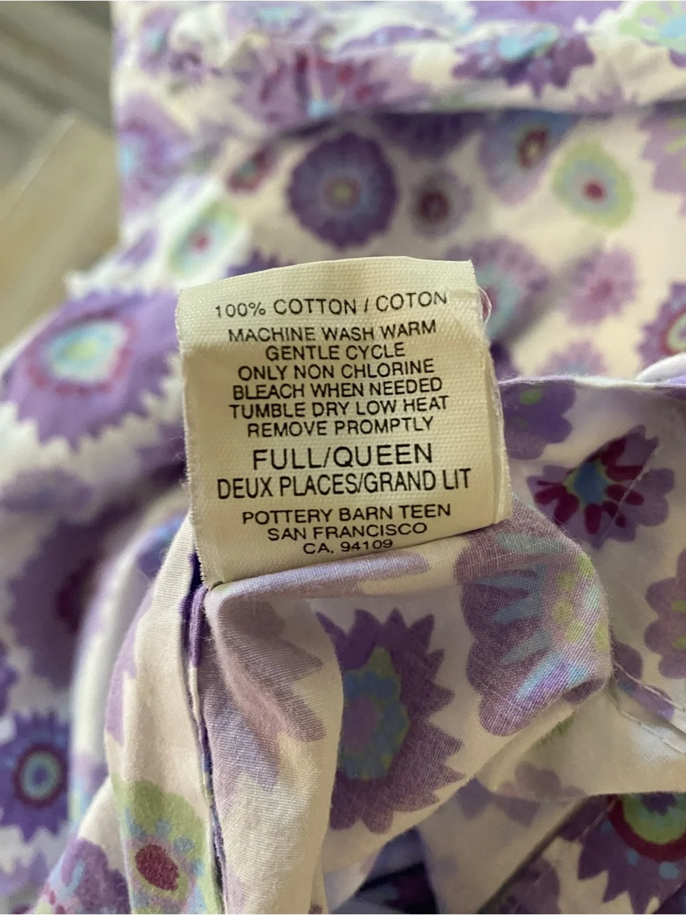 Pottery Barn Lavender and White Floral Duvet Cover